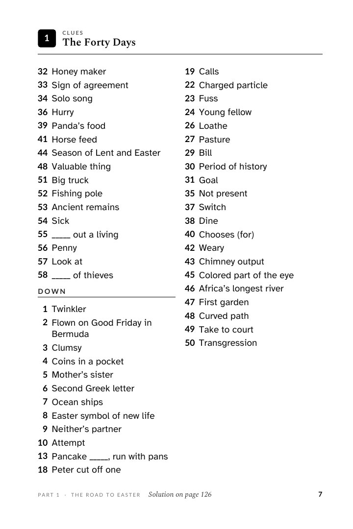 Puzzle 1: the clues, on the facing page