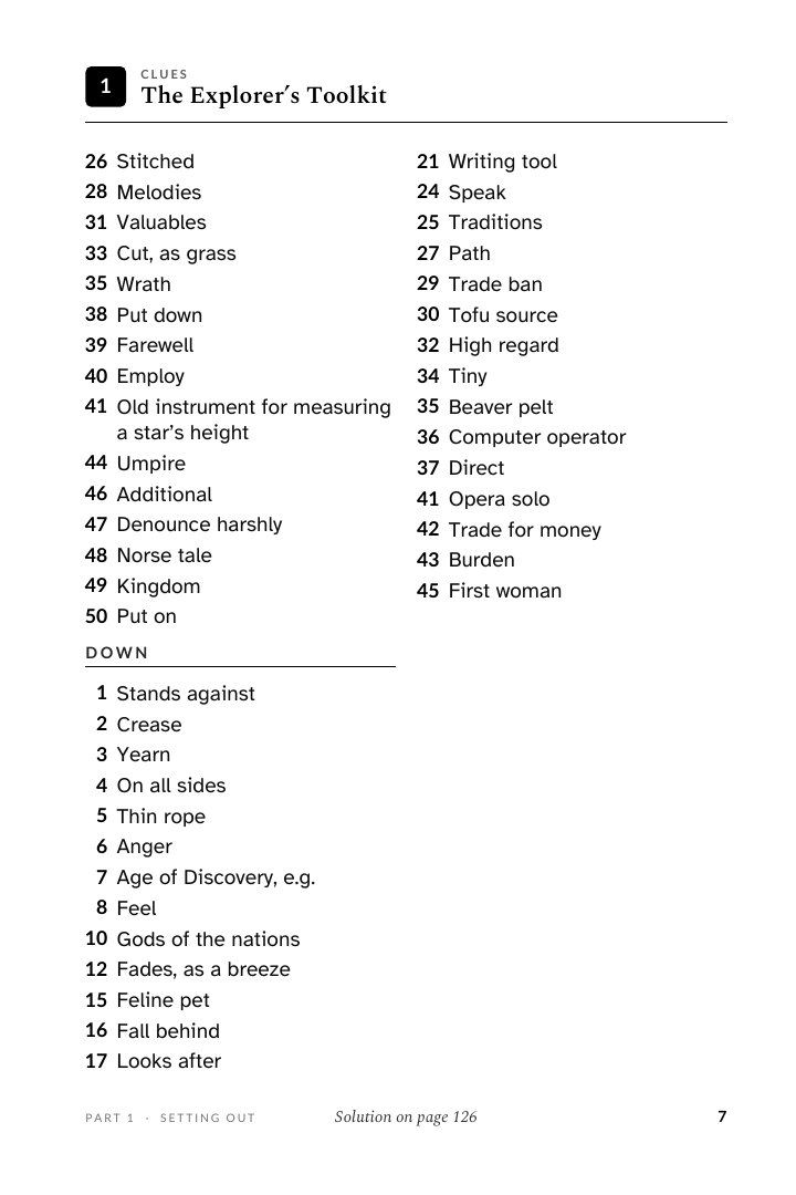 Puzzle 1: the clues, on the facing page
