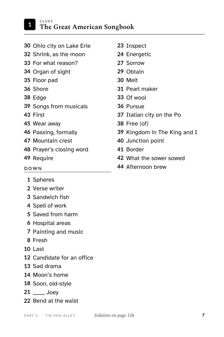 Puzzle 1: the clues, on the facing page