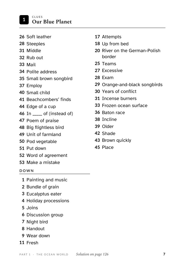 Puzzle 1: the clues, on the facing page